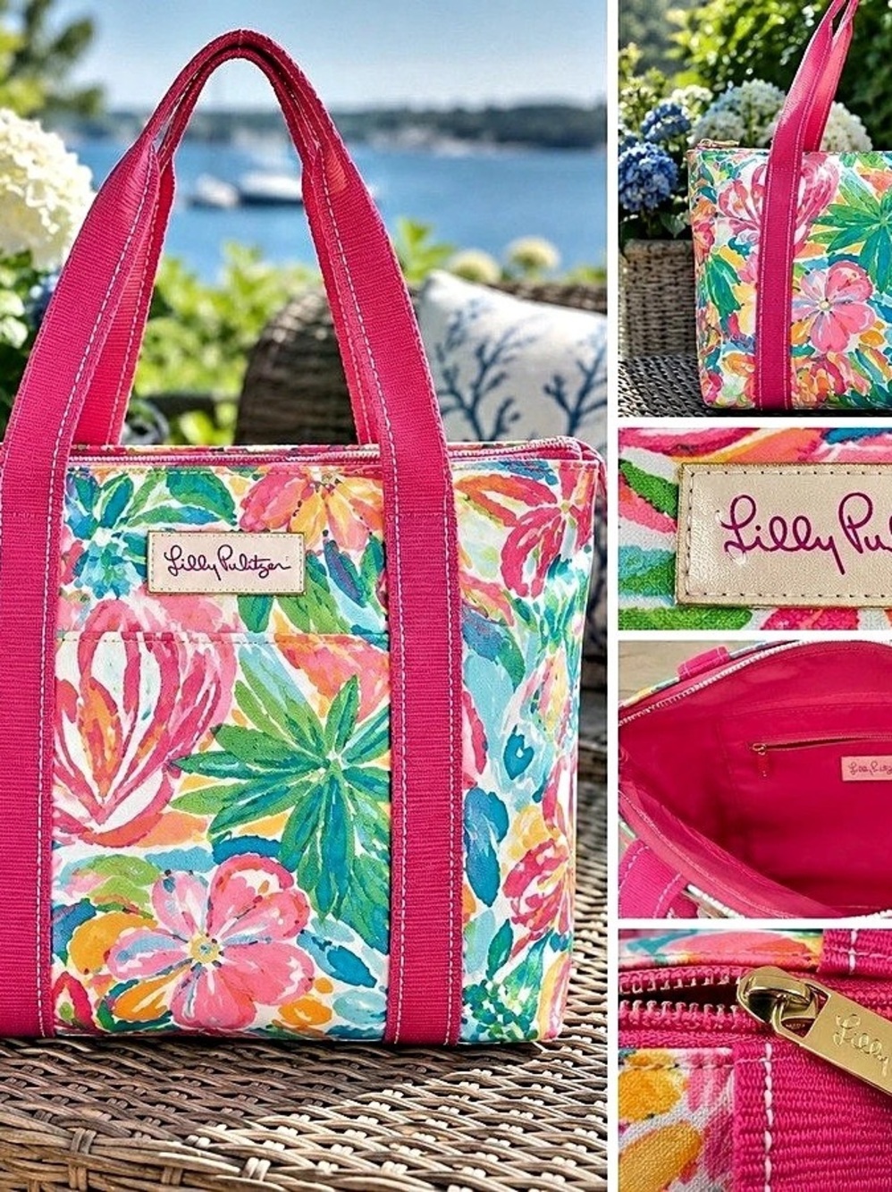 Lilly Pulitzer Palm Beach Tote Floral Pink & Blue